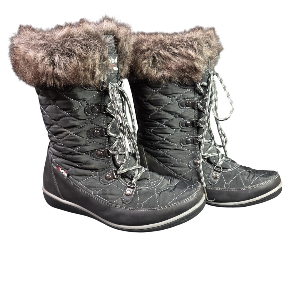 Global Win Womens Grey Quilted Faux Fur Trim Winter Snow Boots W1731-2 Size 8.5
